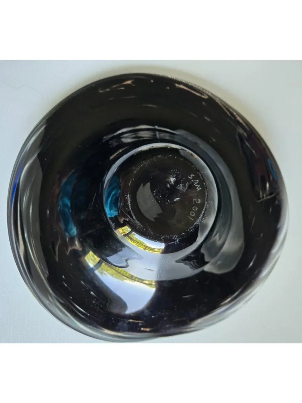 Vintage Hand Blown Swirl Gold Glitter & Black Art Glass Bowl 9